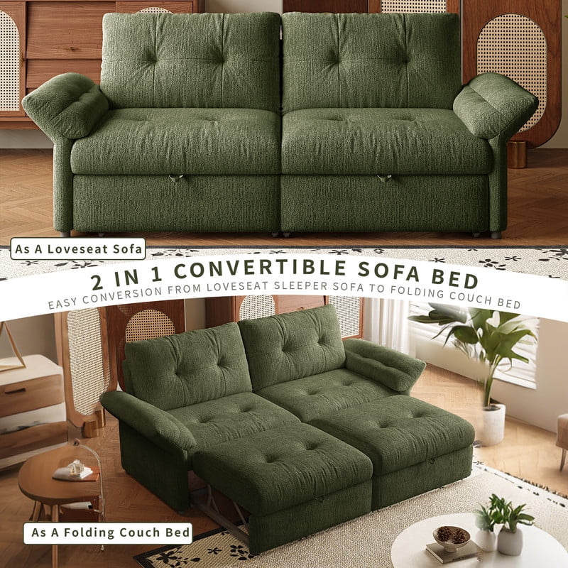 81.5" Convertible Sofa Bed, 2-in-1 Sleeper Sofa with Plush Chenille Fabric, High-Resilience Foam, Solid Wood Frame, Chenille Sofa Couch for Living Room, Guest Room, Apartment