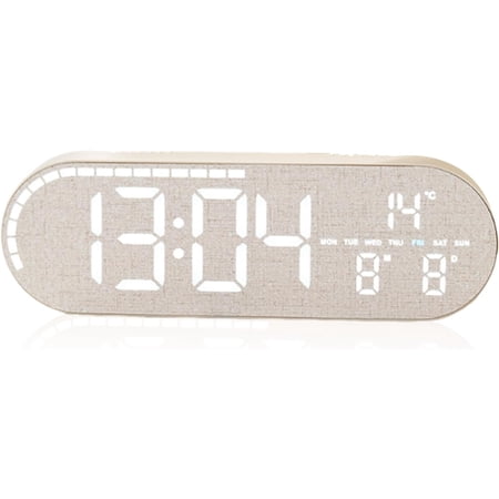 Wooden Alarm Clock, Small Rectangle Digital Clock with Date & Temperature Display, 4-Level Adjustable Brightness, Loud Alarm for Heavy Sleepers Adults