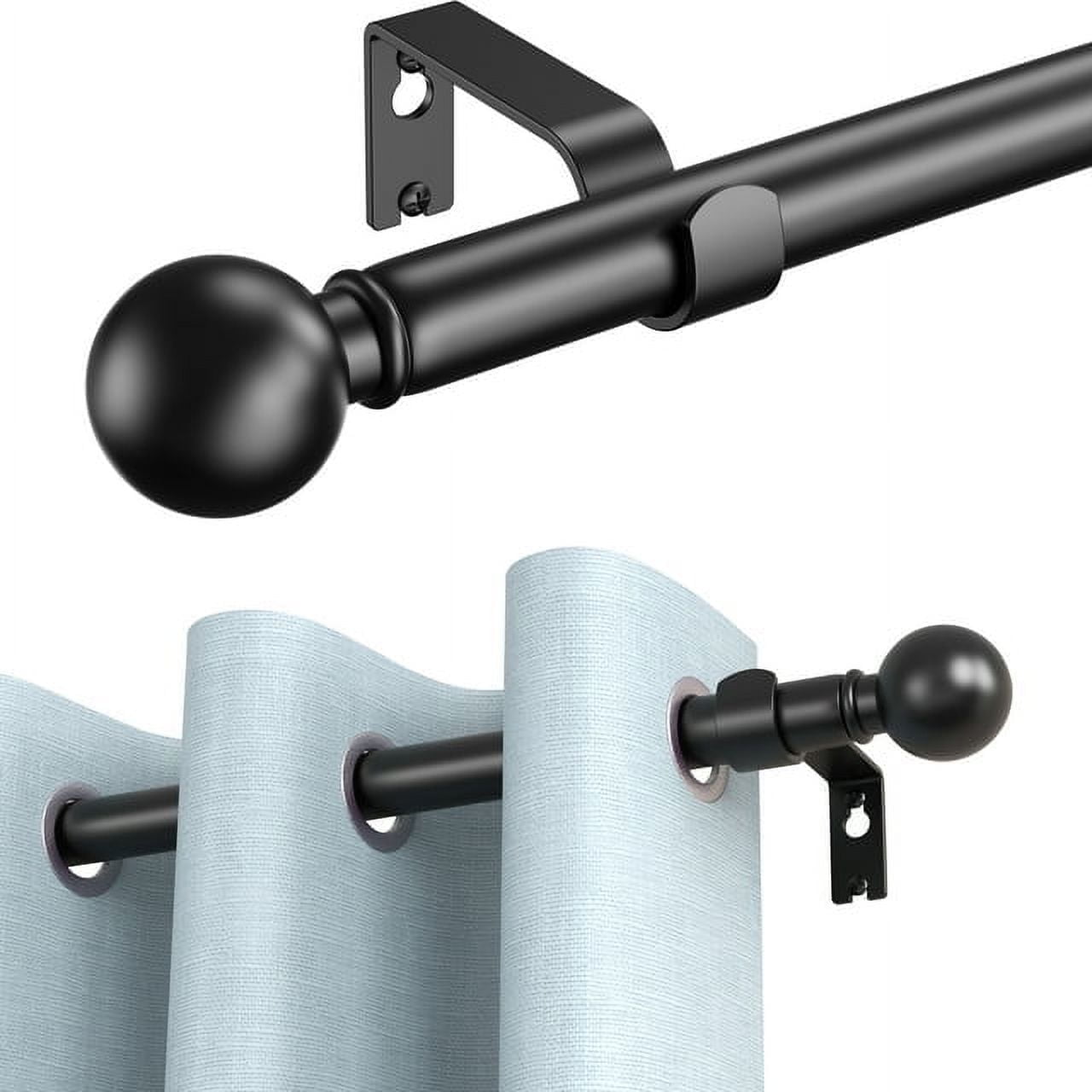 Black Curtain Rods, Adjustable Length, Diameter 6/8 Inch, 100% Mental,Single Drapery Rod 18 to 128 inches (1.5-10.7 Feet),for Windows 16 to 124 inches