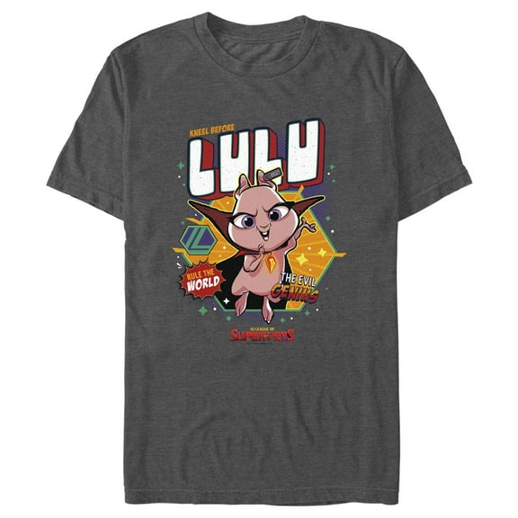 Men's DC League of Super-Pets Rule the World Lulu Badge  Graphic Tee Charcoal Heather X Large