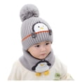 thumbnail image 4 of Oiyii Toddler Boy's Plush Beanies Printed Penguin Outdoor Bomber Hats Fall Winter Cap, Grey, 4 of 4