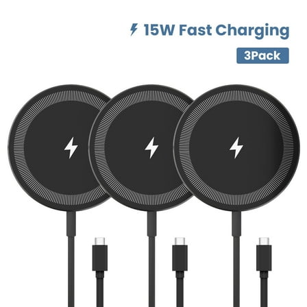 15W Rapid Wireless Charger, Compatible with iPhone 16 15 14 13 12 11 8 X XR SE Series, Charging Pad Compatible with AirPods, Slim Portable Design, Black(3 Pack)