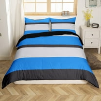 Manfei Blue Black Stripes 3 Pieces Duvet Cover Queen for Kids Teens Female Men,Geometric Stripes Lightweight Comforter Cover Queen,Minimalist Vintage Aesthetic Breathable Bedding Sets(No Comforter)