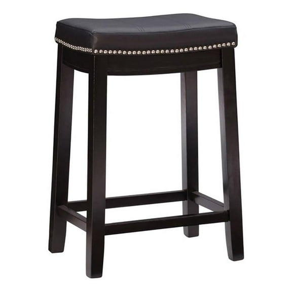 Pemberly Row 26" Transitional Wood/Faux Leather Counter Stool in Black