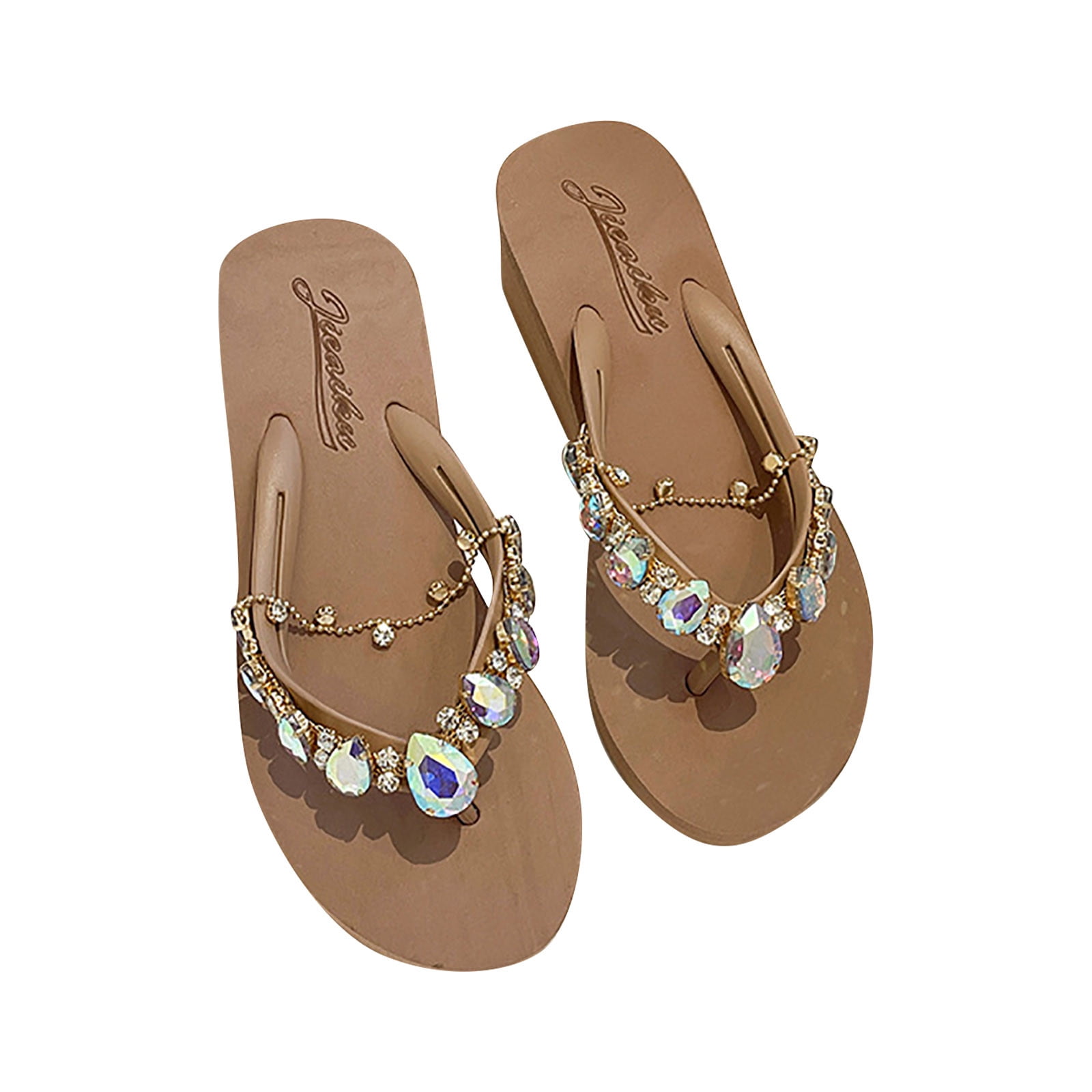 Lolmot Sandals for Women Flat Rhinestone Sandals Slippers Women's Flat ...
