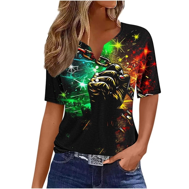 Blusas de Verano de las Mujeres Casual Gradiente Manga Corta V-Cuello Superior, Ligera Imitación de Tela de Estante para la Primavera Y el Verano Diario Y de Fiesta