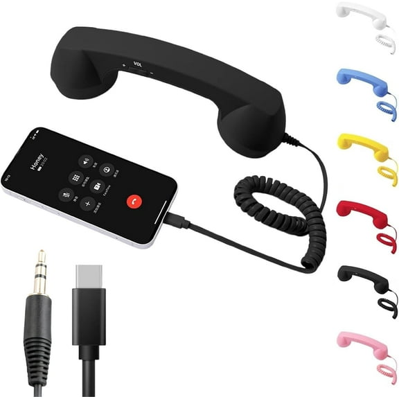 Retro Phone Handset for iPhone & Android, Vintage 90s Style Cell Phone Receiver with Microphone & 3.5mm Connection, Photo Prop