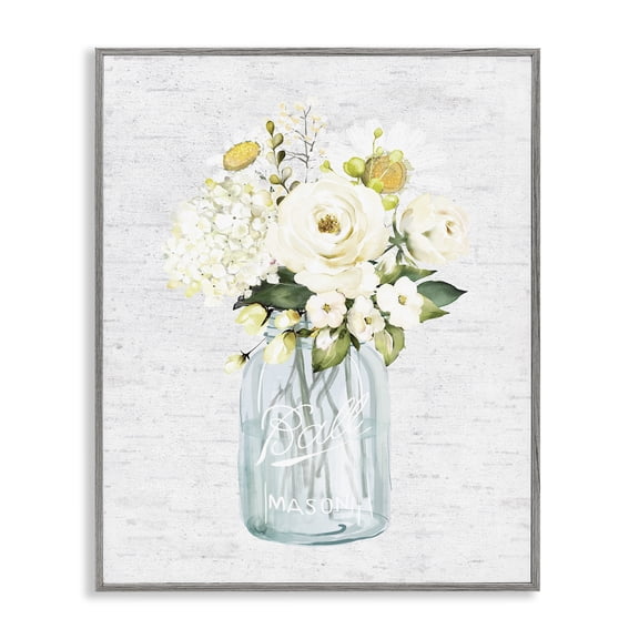 Stupell Industries Farmhouse White Florals in Blue Jar Gray Framed Giclee Art, 16 x 20, by Lettered and Lined