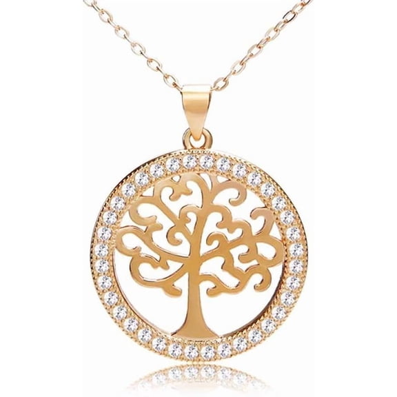 S925 Pure Sterling Silver Tree of Life Gold Plated Zircon Pendant Necklace, Creative Women's Jewelry[u791]
