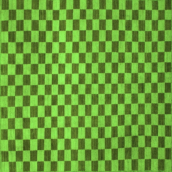 Ahgly Company Indoor Square Checkered Green Modern Area Rugs, 7' Square