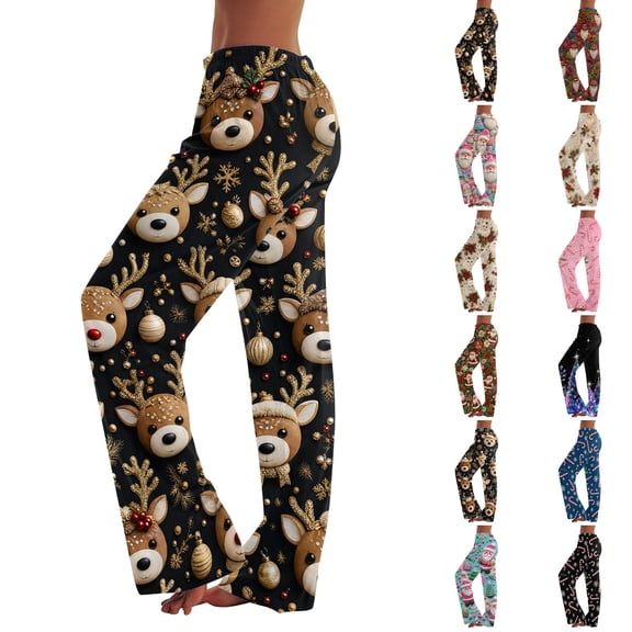Hearthz Christmas Pajamas Pants Womens High Waist Wide Leg Pj Pants Women Elastic Drawstring Woman Lounge Pants Xmas Sleeping Pants Women