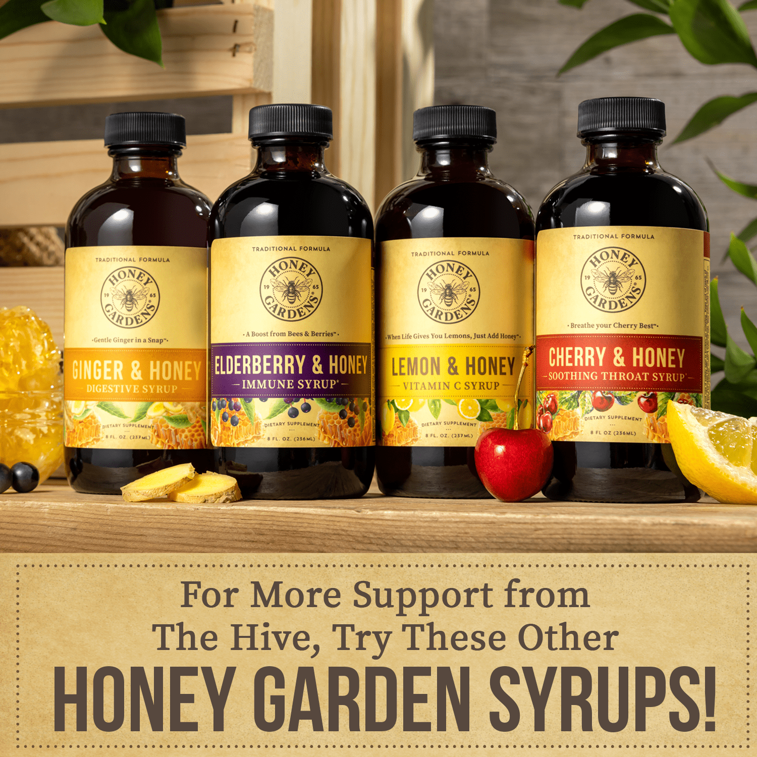Honey Gardens Syrup - Honey & Lemon, Syrup (Btl-Glass) | 8oz