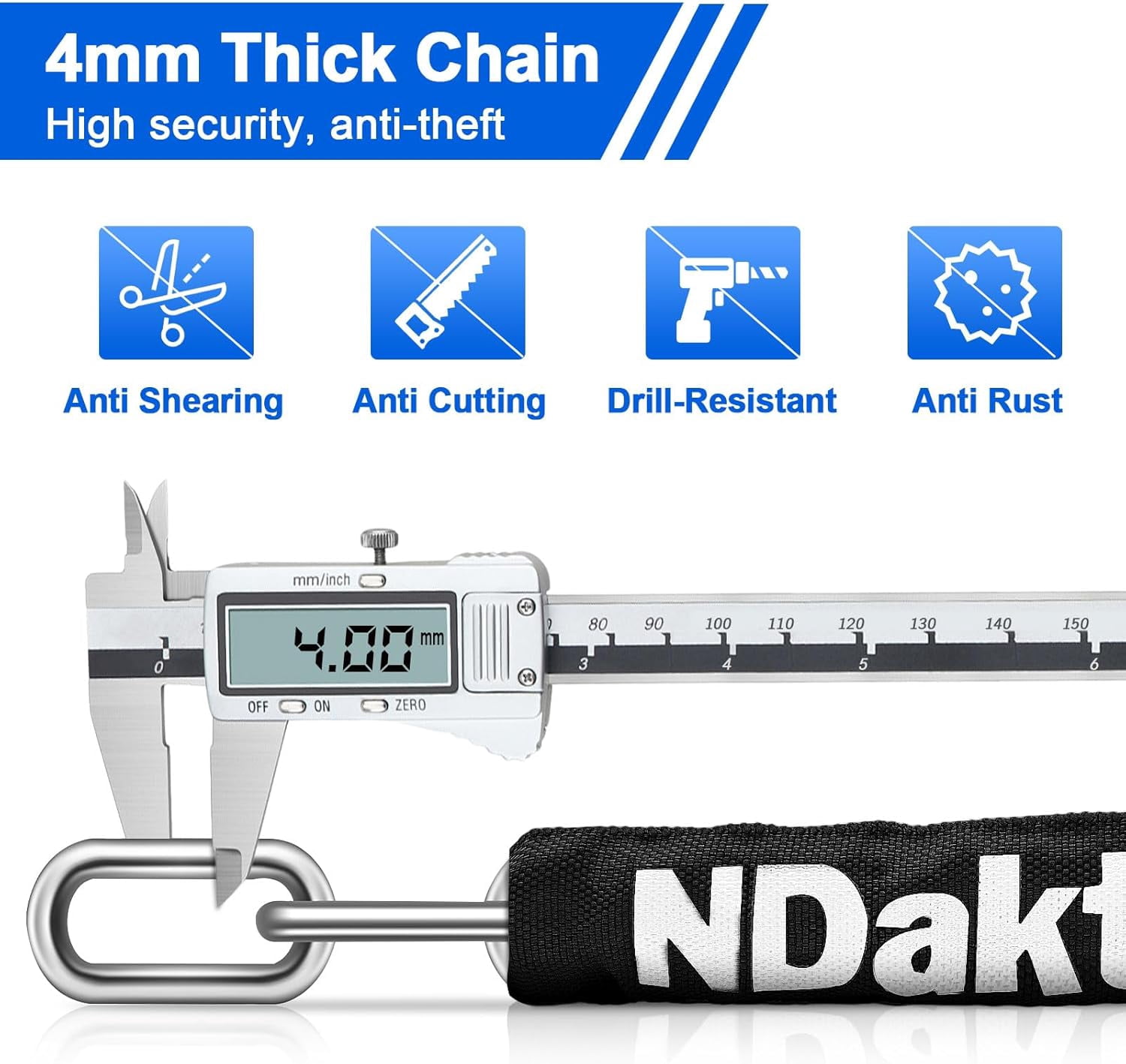 Bike Chain Lock, 5 Digit Combination Heavy Duty Anti Theft Bicycle Chain Lock,2.62/3.2/4.27/5/6Ft Long Security Resettable Bike Locks for Bike, Bicycle, Scooter, Door, Gate, Fence-4/6mm Thick