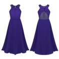thumbnail image 4 of Jizyo Kids Girls Sleeveless Cutout Back Bridesmaid Dress Wedding Evening Party Prom Maxi Gown Halter Lace Chiffon Purple 10, 4 of 6