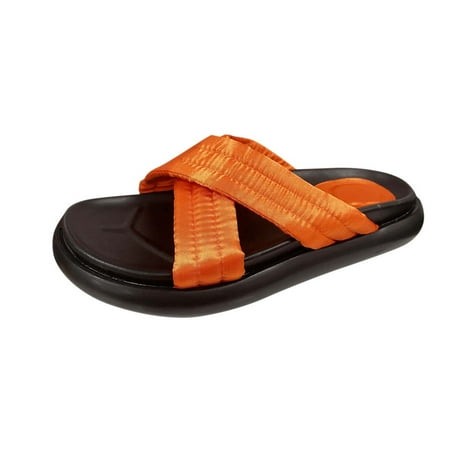 

ZMHEGW Women Slippers Ladies Fashion Solid Color Cloth Cross Strap Thick Bottom Casual Slippers Shoes For Womens