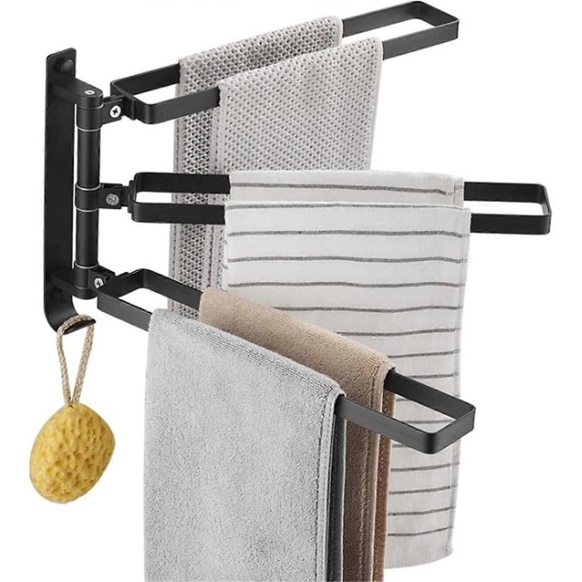 Toallero de baño de 3 barras, giratorio 180°, de acero inoxidable, para pared, para baño y cocina.