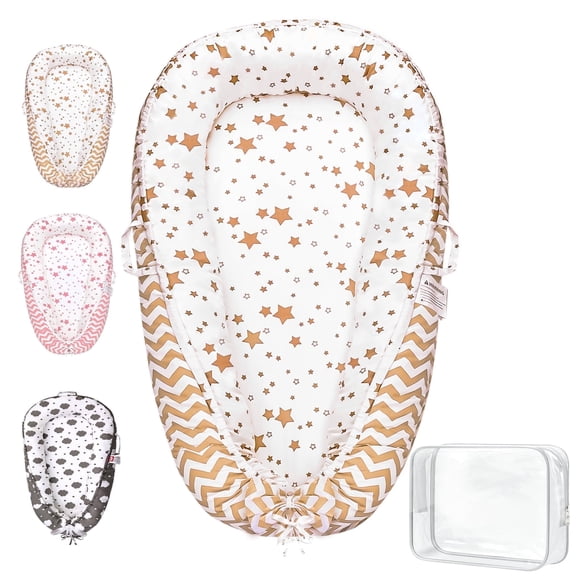 TAYYEE Baby Playmat for 0-24 Months, Portable Infant Lounger with Carry Handle – Brown, 35 x 19 inches