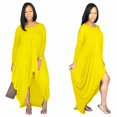 thumbnail image 1 of Loose Round Neck Long Sleeve Irregular Casual Dress S Size (Yellow), 1 of 5