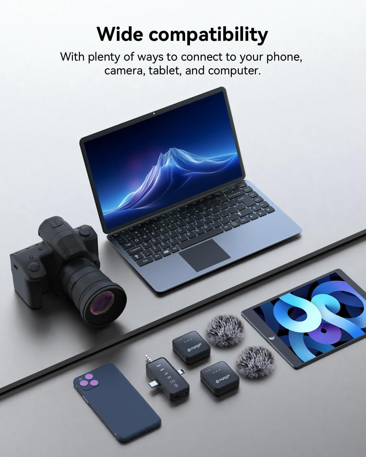 PQRQP Wireless Microphone for iPhone Android – 3 in 1 Lavalier Mic with Noise Cancelling, 328ft Range for Interview Vlog