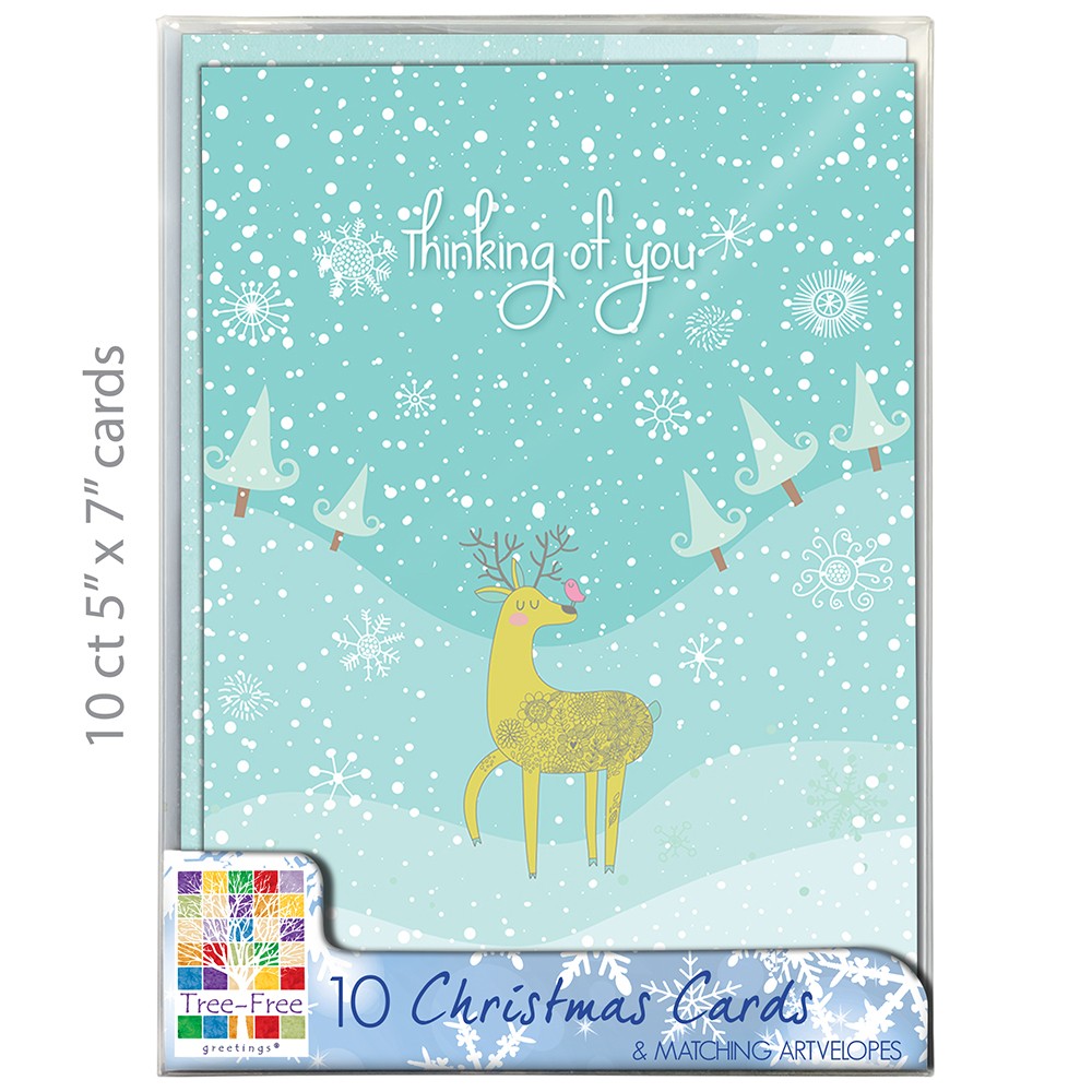 Tree-Free Greetings Christmas Cards and Envelopes, Set of 10, 5 x 7', Sweet Reindeer Christmas Box Set