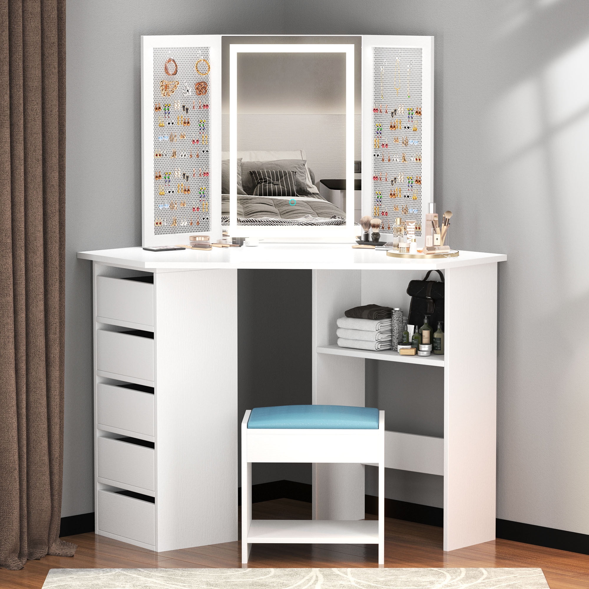Details about   Tribesigns Vanity Makeup Table Set with 9 Bulbs and Stool 2 Drawers Dresser Desk 