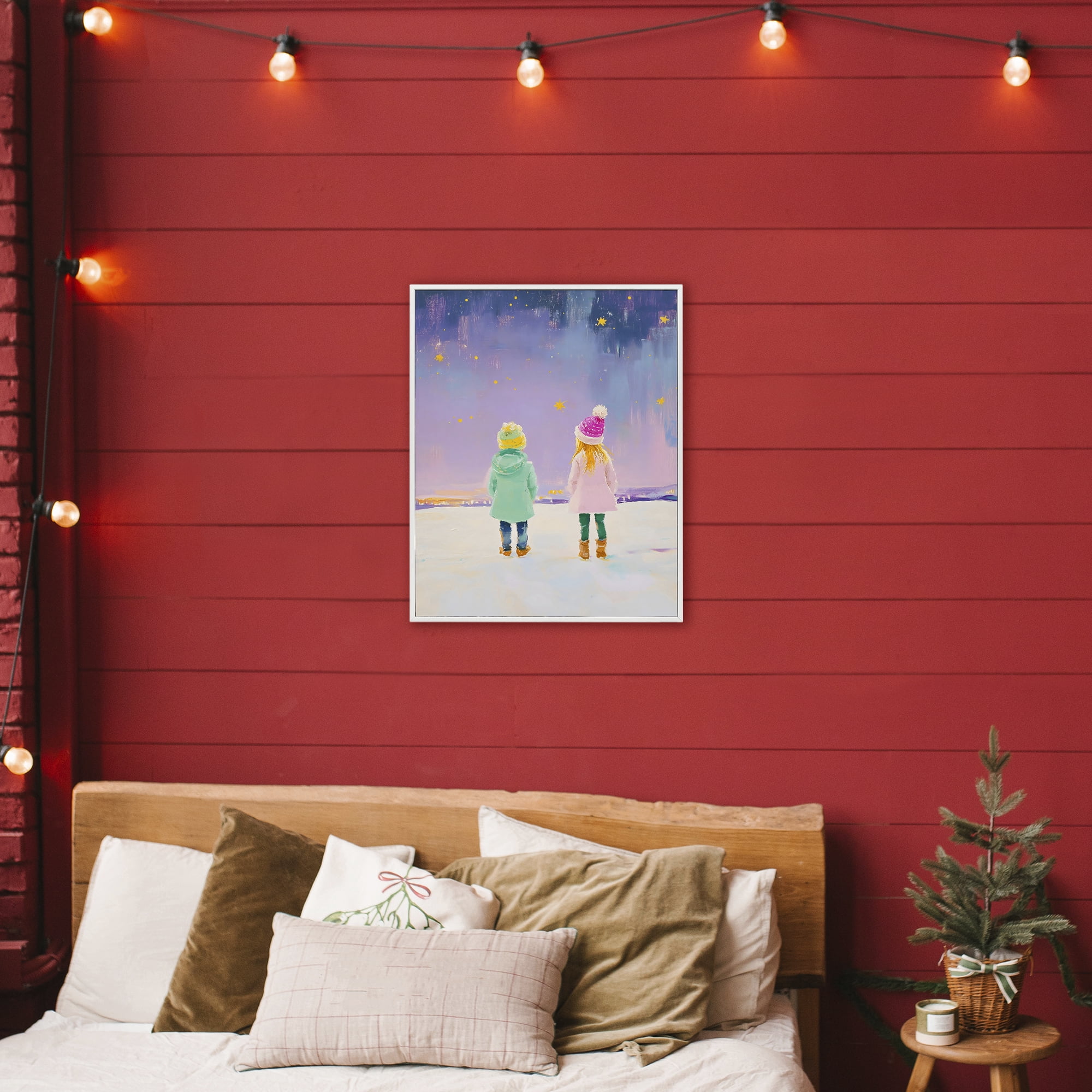 Stupell Industries Children Watching Starry Winter Sky White Framed Giclee Art, design by The Prints Vibe