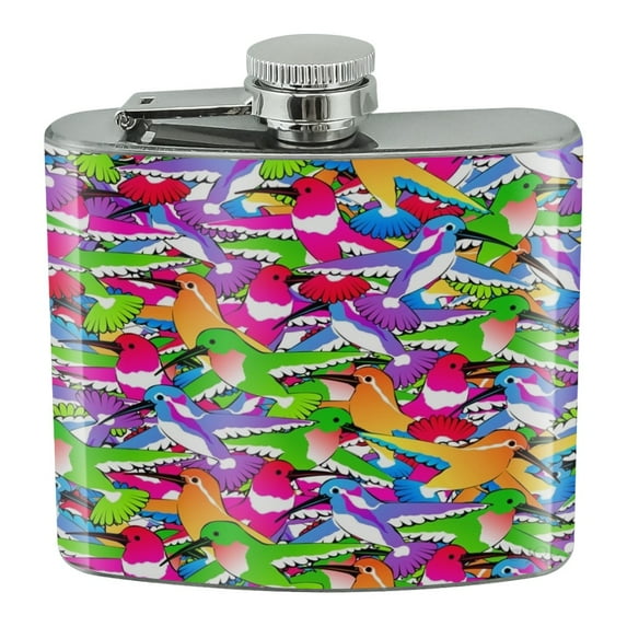 Hummingbird Colorful Pattern Stainless Steel 5oz Hip Drink Kidney Flask