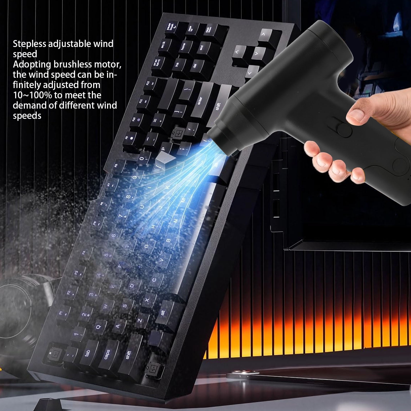 Suodoka Electric Air Duster for Keyboard Cleaning, 3.3 oz / 94g Portable Cordless Compressed Air Blower with 6 Connectors, High-Speed Duster for PC, Camera, and Inflatables