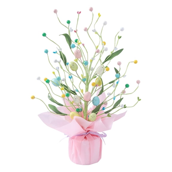 16.5 Inch Easter Egg Tree Tabletop Decor, Artificial Spring Bonsai Tree with Delicate Ornaments - Indoor Outdoor Holiday Decor for Home, Party, Wedding, Easter Centerpiece Decorations