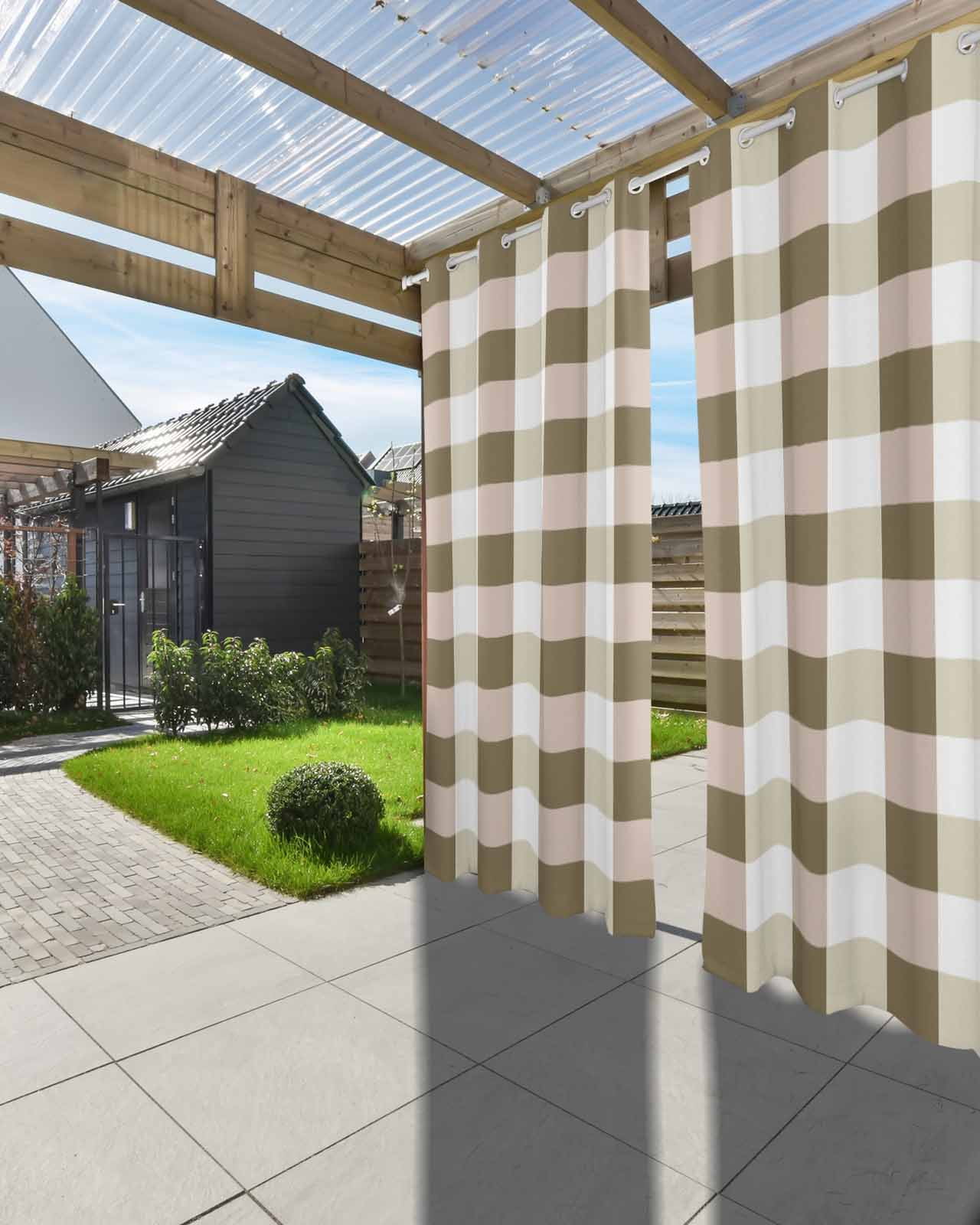Outdoor Curtains for Patio, Brown Plaid Waterproof Blackout Outside Curtain for Porch/Pergola/Gazebo, Spring Summer Farmhouse Buffalo Checkered Thermal Insulated Drapes, 1 Panel, 54 x 84 Inch