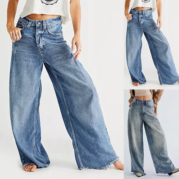 PXLKNZH Elastic Waist Jeans for Women Lightweight Straight Leg Denim Pants Loose Fit Jean Pants with Pockets,Dark Blue,S