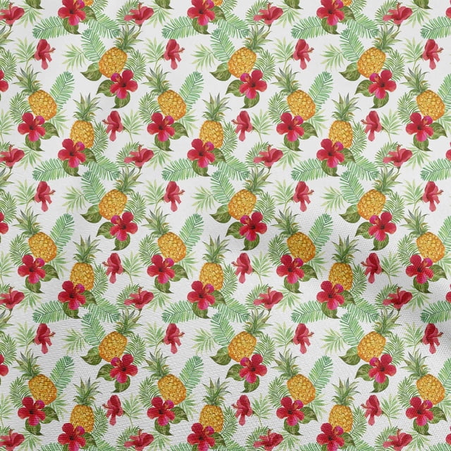 oneOone Cotton Poplin White Fabric Tropical Leaf Craft Projects Decor Fabric Printed By The Yard 42 Inch Wide