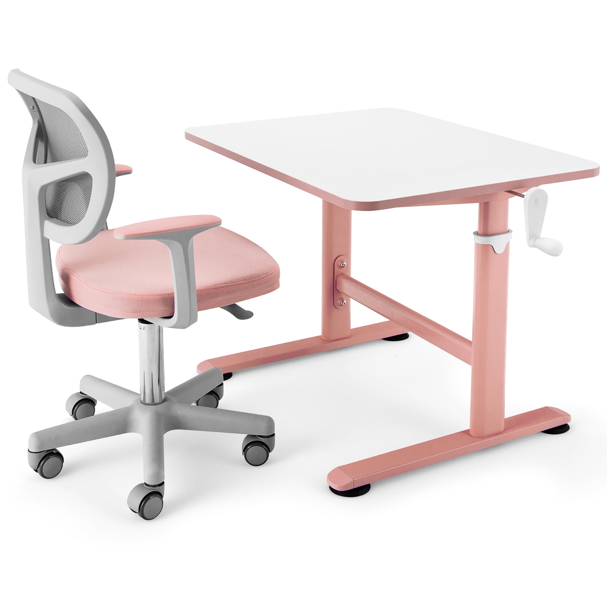 Costway Height Adjustable School Table and Desk Chair Set for Kids over 3 Years Old Pink