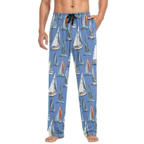 joogoo Men's Pajama Pants Sailboats Blue Soft Long Sleep Lounge Pjs Bottoms L