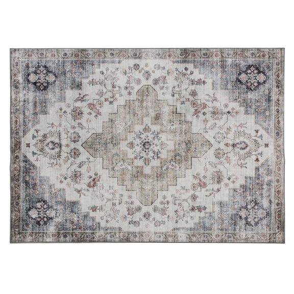 4x6 Area Rug Vintage Washable Non-Slip Rug - Living Room Bedroom Carpet Brown Green