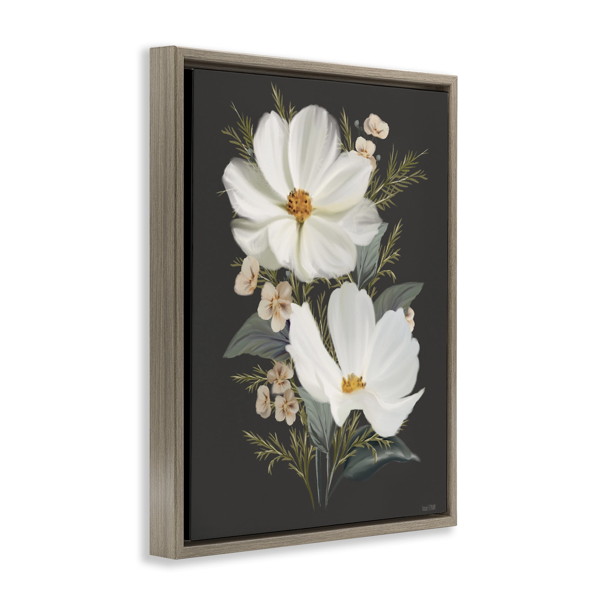 Stupell Industries Old Lace Cosmos Brown Framed Floater Canvas Wall Art, design by House Fenway