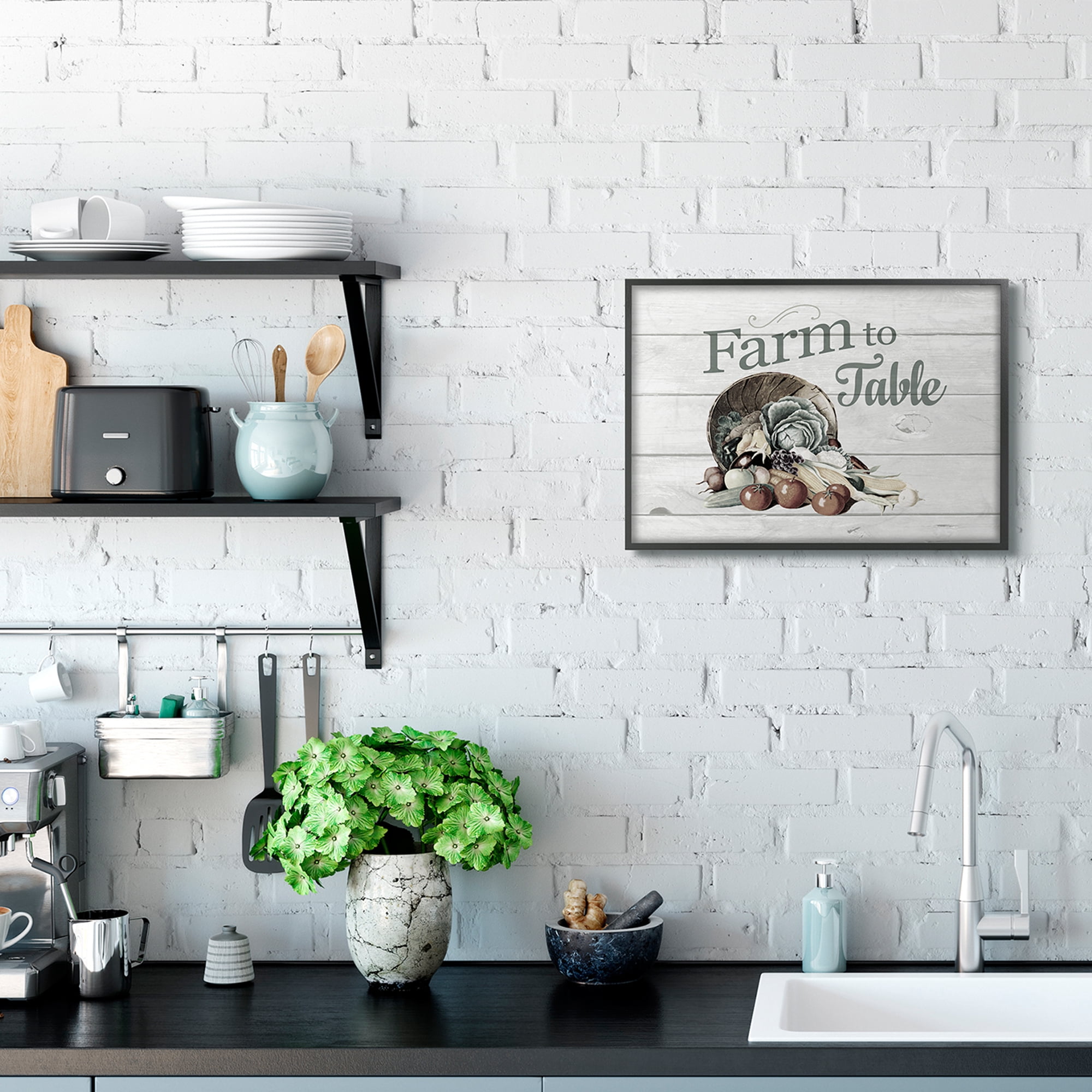 Farm To Table Vegetables Rustic Wood Textured Word Design 20 in x 16 in Framed Drawing Art Print, by Stupell Home Décor