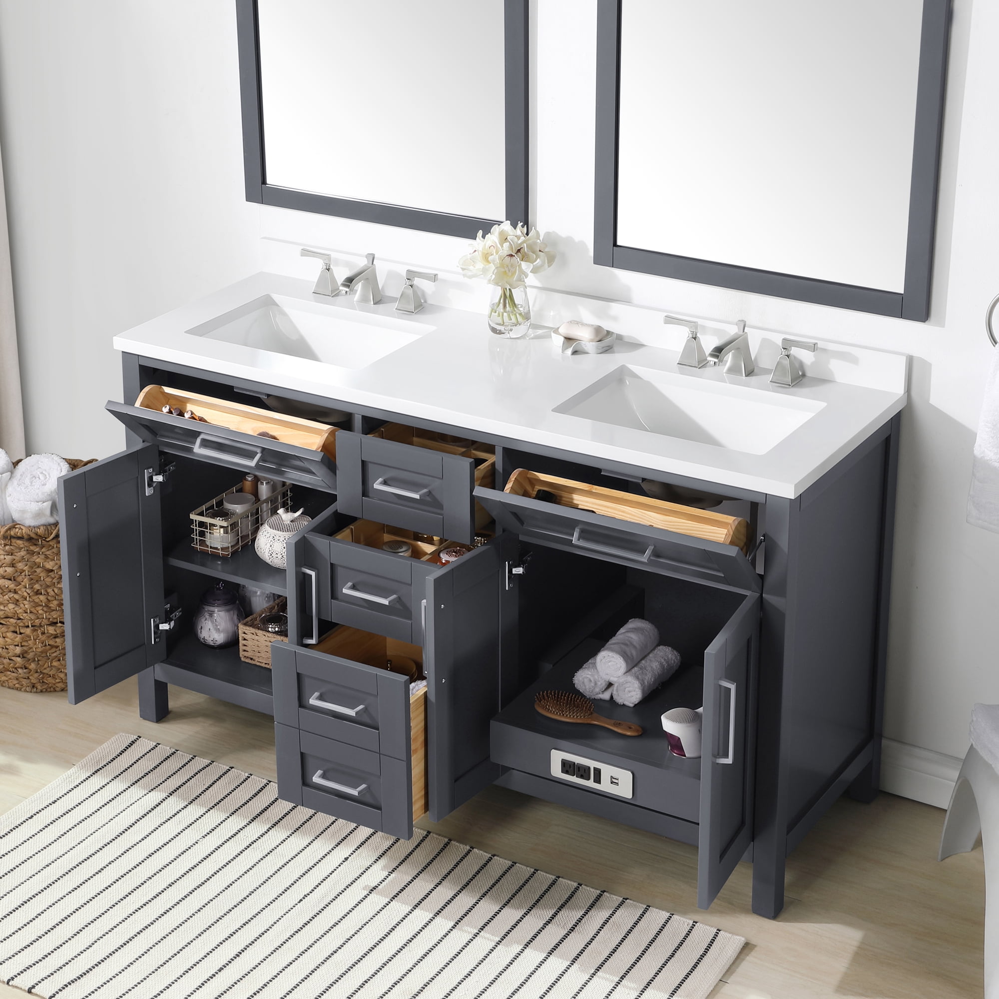 Ove Decors Tahoe II 60 W x 21" D Freestanding Bathroom Vanity with Double Sink, Dark Charcoal