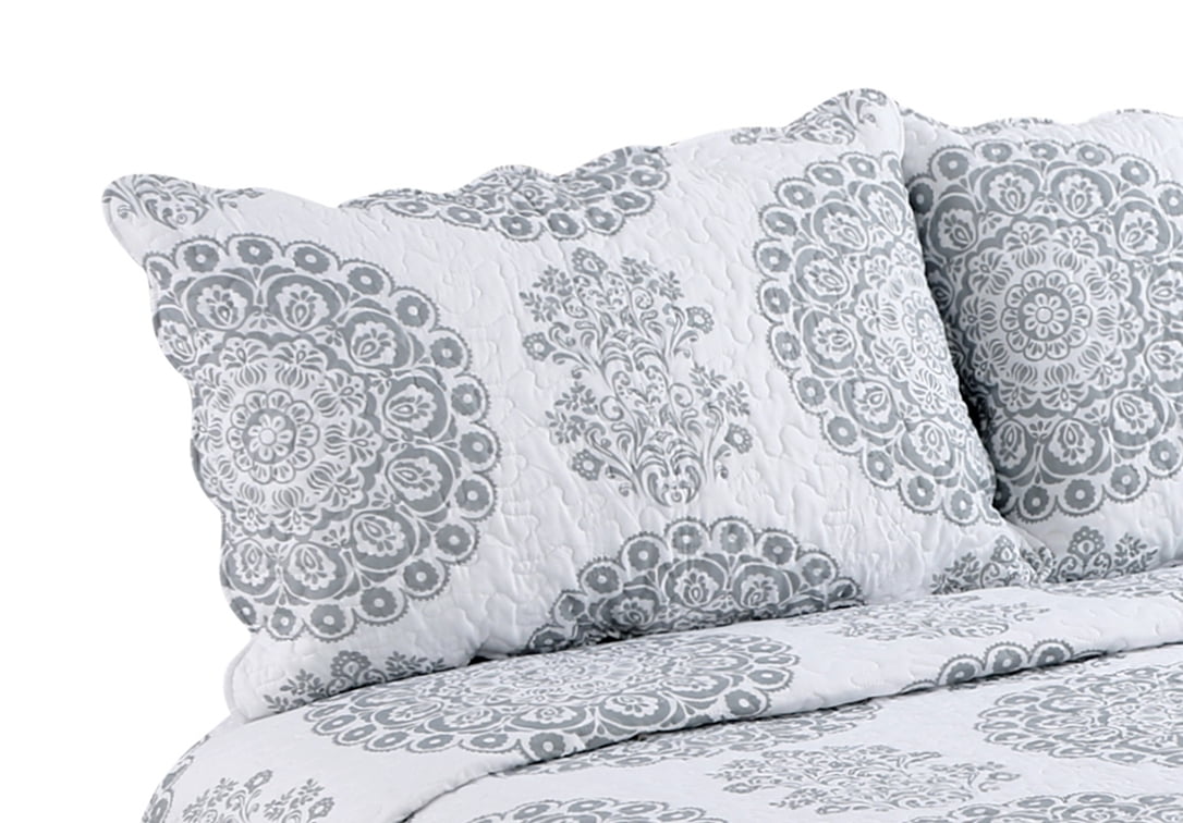 Marina Decoration Rich Printed Stitching Coverlet Bedspread Ultra Soft Bedding Summer Quilt Set with Quilted Sham, Grey Floral Mandala Pattern
