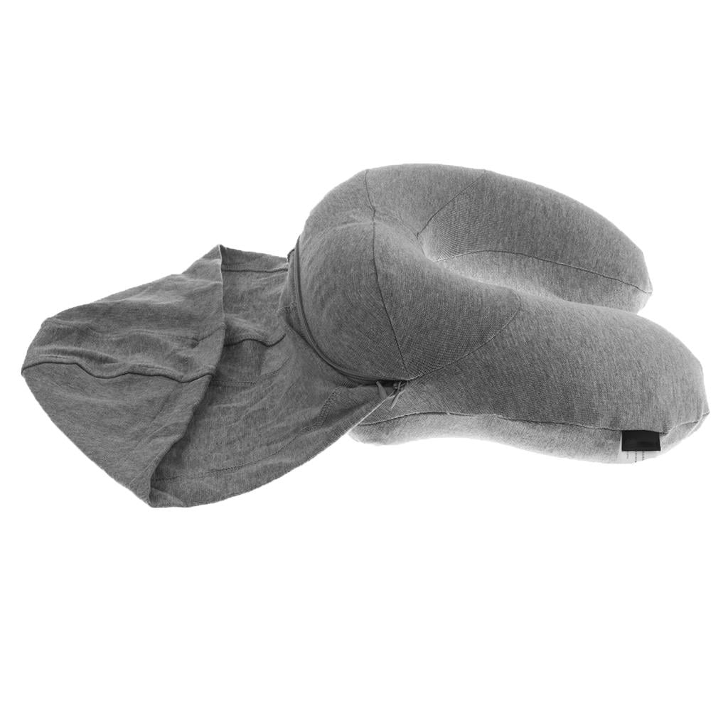 Travel Hoodie Pillow Grey Soft Padded Relaxing Office Home Sleep Chair Cushion 