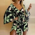 thumbnail image 3 of 2022 Nouvelle Robe d'Été de Plage Élégante pour Femmes Aguichant à Col en V, à Lacets, à Imprimé Floral, Mini-Robe Décontractée à Manches Évasées, Robe de Soirée pour Dames, 3 of 7