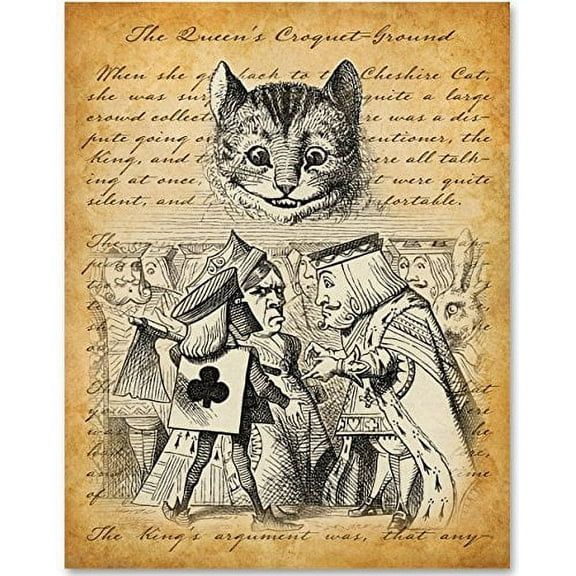 Alice in Wonderland - The Queen of Hearts and Cheshire Cat - 11x14 Unframed Alice in Wonderland Print