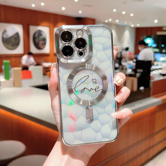 Decase Mag Safe Compatible for iPhone 13 Pro,Stylish Laser Glitter Fluorescent Soft TPU Transparent Case Support Wireless Charging,Luxury Plating Shockproof Clear Phone Cover - silver
