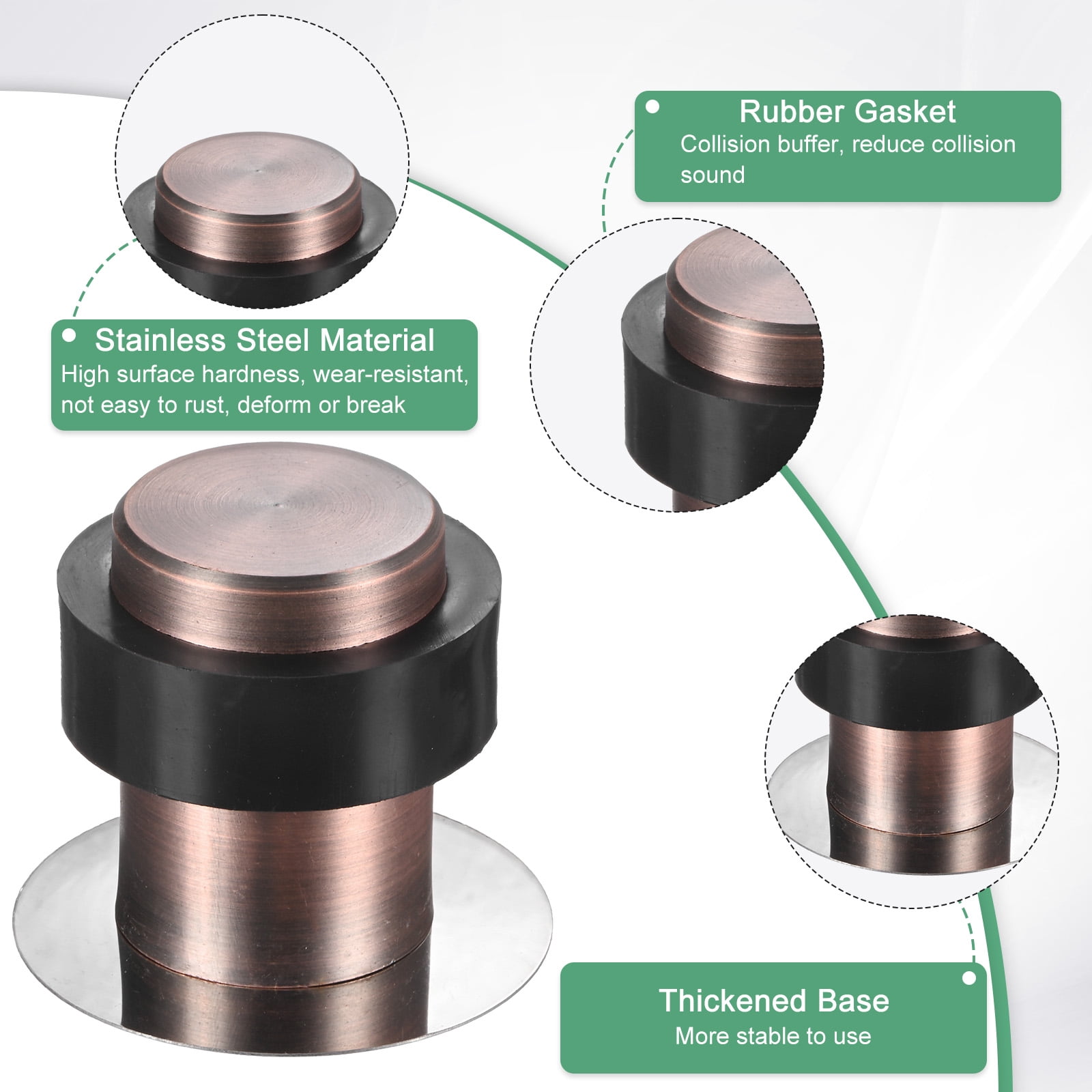 Uxcell 4-Pack Floor Door Stoppers, Stainless Steel Cylindrical Door Stop with Plastic Rubber Bumper [Copper Tone]