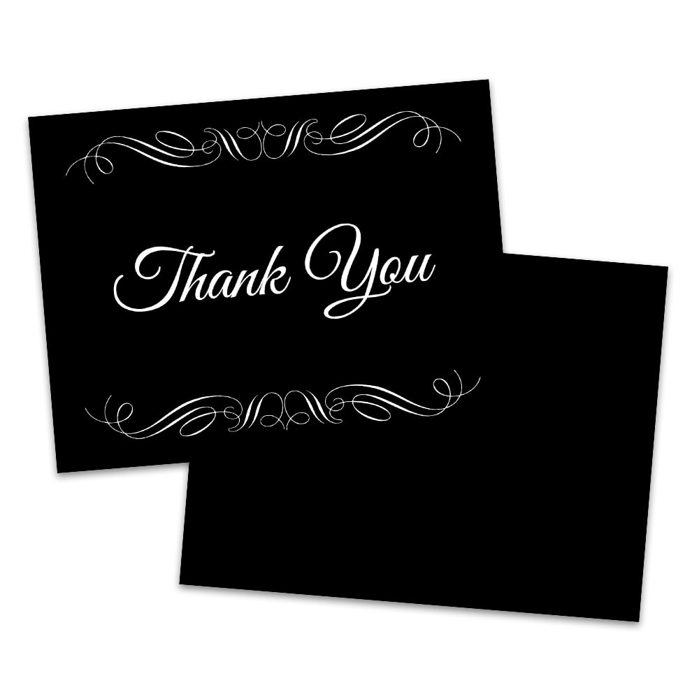 White Black Scroll Personalized Wedding Thank You Cards 