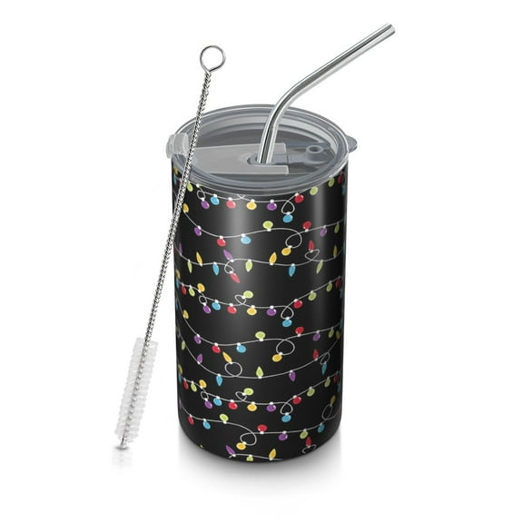 20oz Coffee Tumblers Multicolor Christmas Light Pattern Stainless Steel Vacuum Insulated Travel Tumbler Coffee Cups Mug with Lid and Straw with Cleaning Brush for Cold & Hot Drinks
