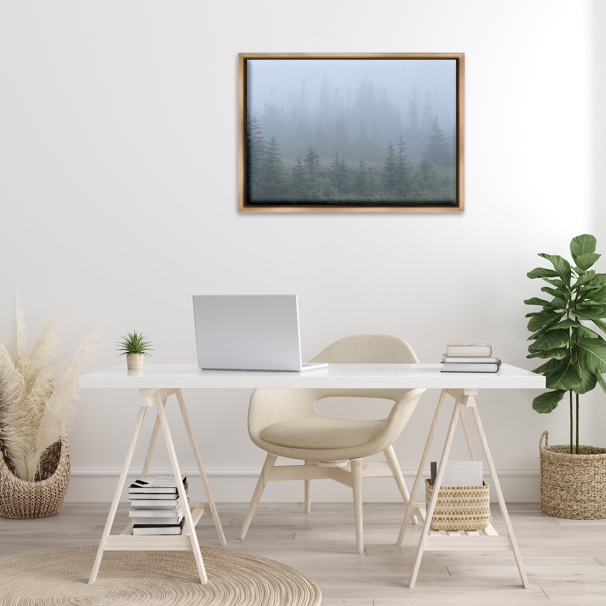 Stupell Industries Foggy Forest Trees Landscape Photography Brown Floater Framed Art Print Wall Art, 31 x 21