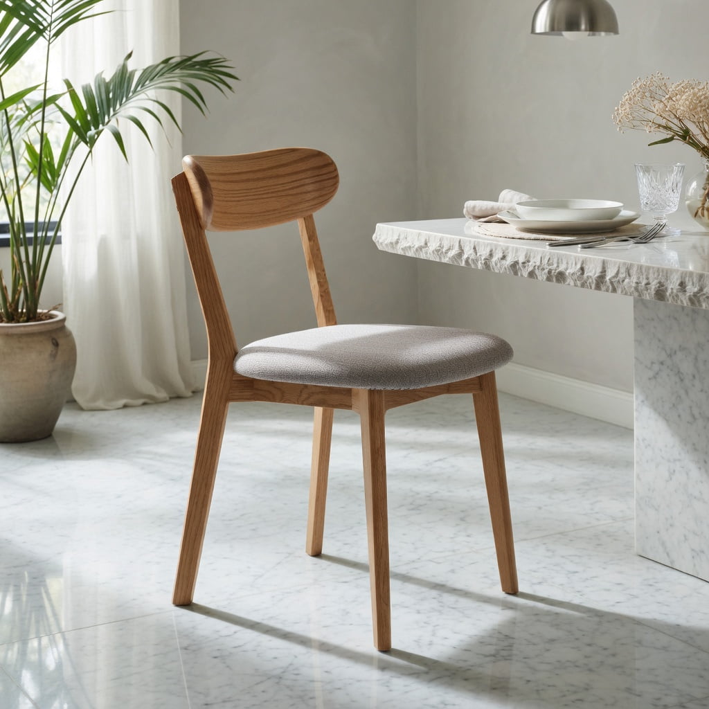 Hommoo Solid Oak Dining Chair, FAS-Grade North American Hardwood, Upholstered Seat, Farmhouse Kitchen & Living Room Chair, Gray & Natural