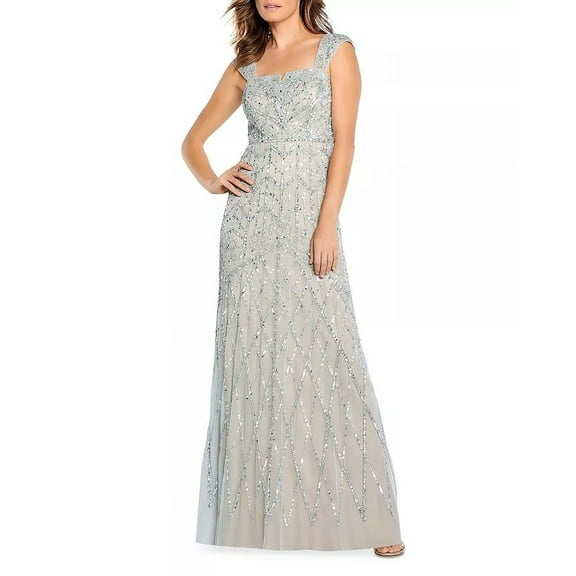 Aidan Mattox AQUADUST Women's Beaded Cap Sleeve Gown, US 8