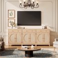 thumbnail image 4 of Holliwill Rattan Buffet Cabinet Sideboard Set of 3 with Drawer & Rattan Door, Farmhouse Storage Cabinet Coffee Bar for Dining Room Living Room Kitchen Entryway, Natural Oak, 4 of 12